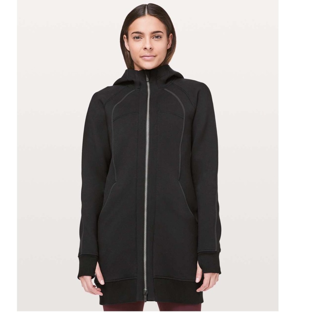 Lululemon Scuba Hoodie Long for it Full Zip Black Fleece Jacket Size 6